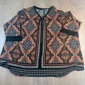 Belle by Kim Gravel Top Women’s 3X Orange Black Geo Print 3/4 Sleeve Blouse